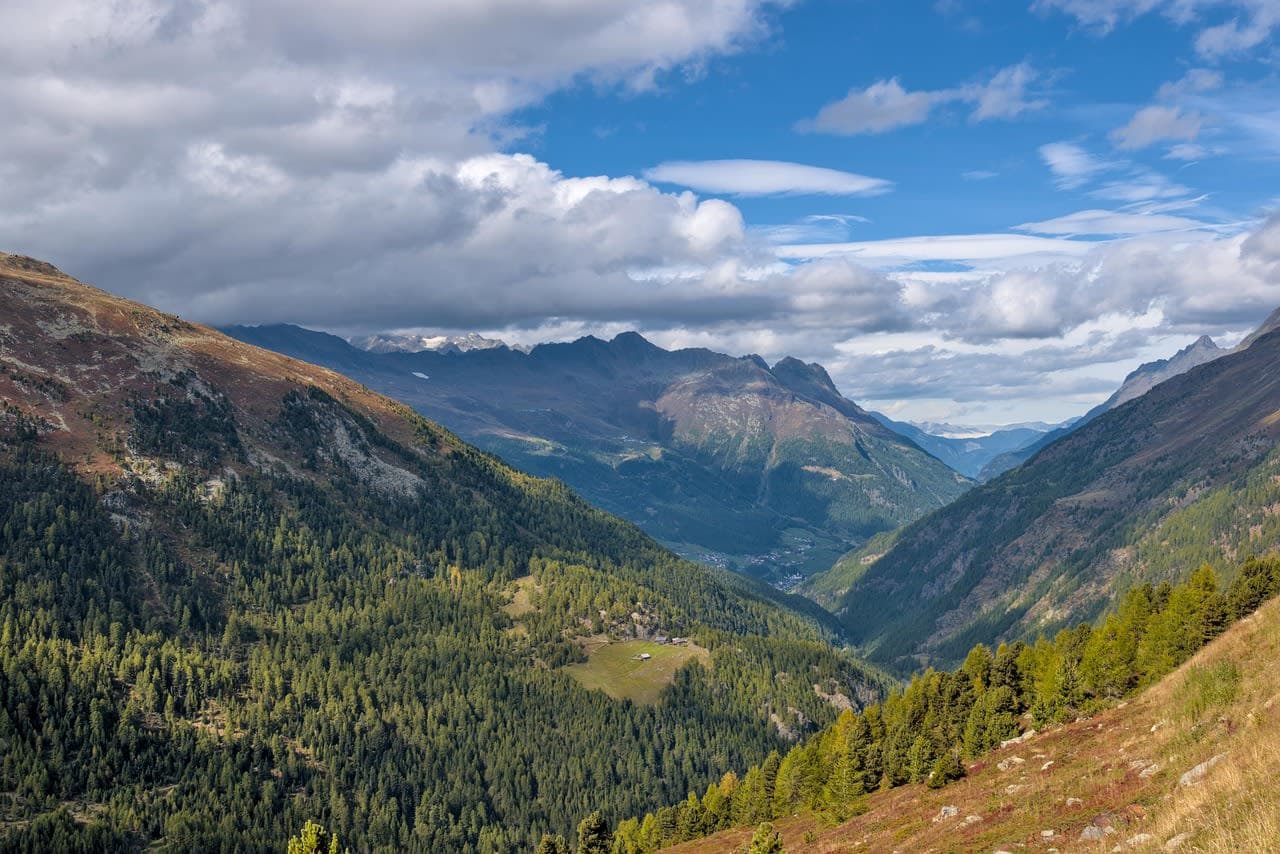Alpine valley in Europe under a cloudy sky